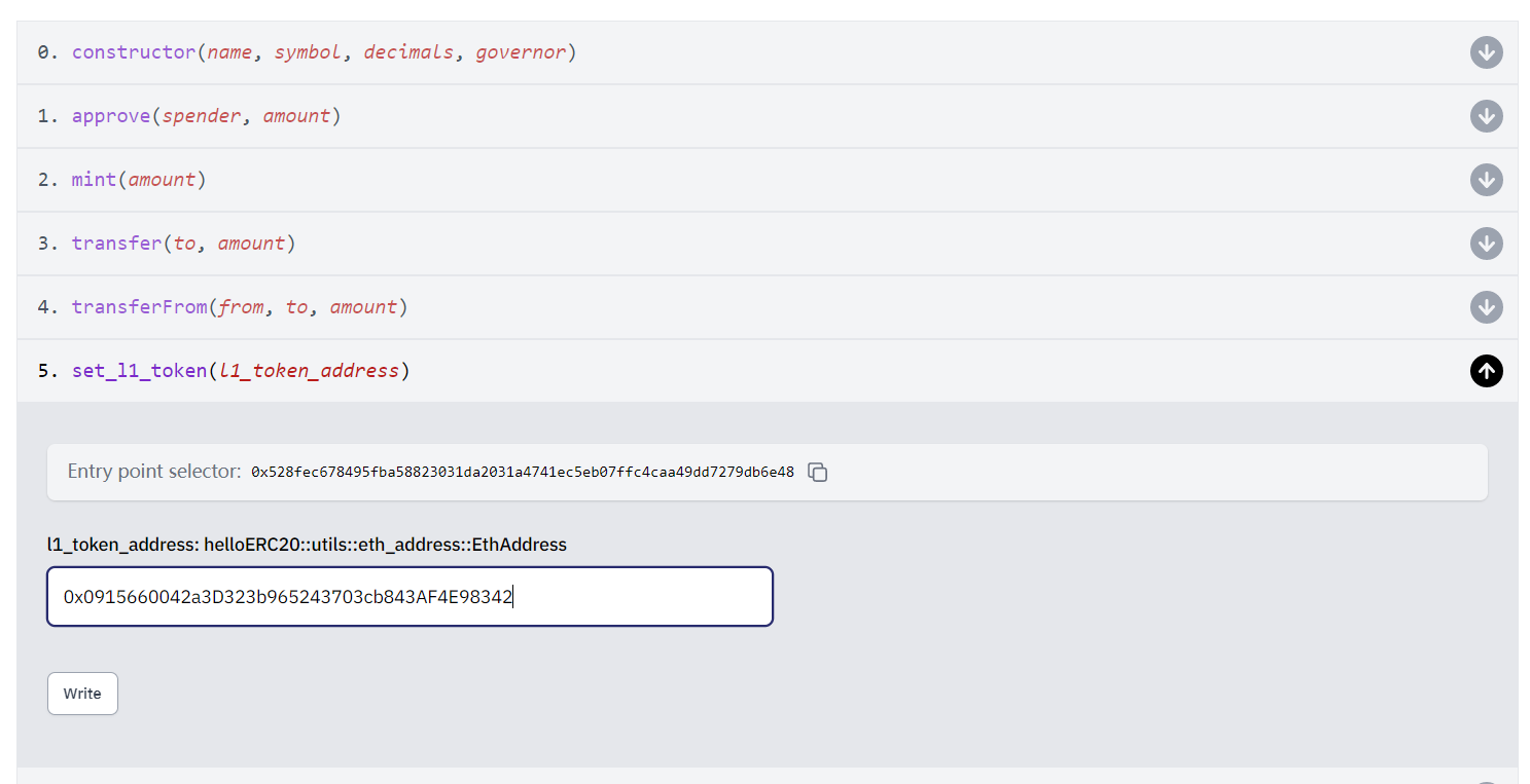 Set L1 Token In starkSacn